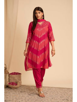 Rangriti - Pink Floral Rayon Kurta and Pant with Dupatta