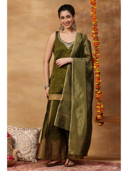 Rangriti - Green Woven Viscose Blend Kurta and Palazzo with Dupatta