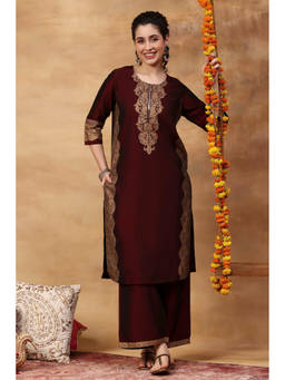 Rangriti - Maroon Printed Viscose Blend Kurta and Palazzo