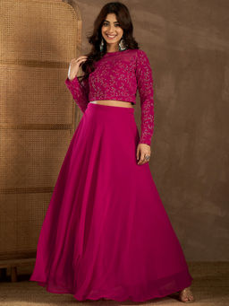 INDDUS - Magenta Floral Georgette Top and Skirt