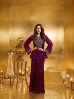 INDDUS - Magenta Embroidered Organza Kurta and Palazzo
