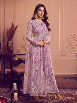 INDDUS - Lavender Floral Net Kurta and Pant
