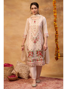 Rangriti - White Floral Viscose Blend Kurta and Palazzo with Dupatta