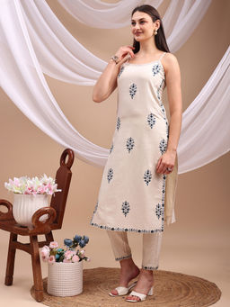 BERRYLICIOUS - White Floral Cotton Kurta and Pant
