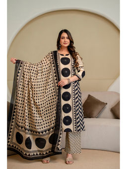 BERRYLICIOUS - Black Printed Cotton Kurta and Palazzo with Dupatta