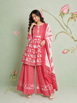 KVS FAB - Pink Floral Cotton Kurta and Palazzo with Dupatta