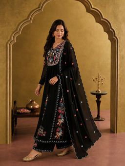 KVS FAB - Black Floral Georgette Kurta and Pant with Dupatta