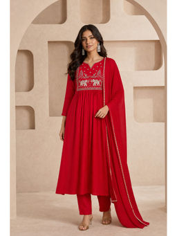 KVS FAB - Pink Embroidered Silk Blend Kurta and Pant with Dupatta