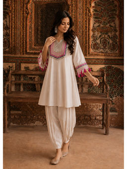 KVS FAB - White Embroidered Cotton Kurta and Salwar