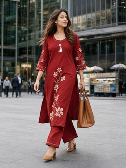 BERRYLICIOUS - Rust Printed Rayon Kurta and Palazzo