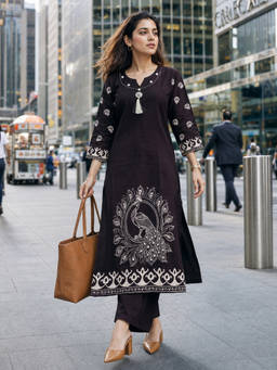 BERRYLICIOUS - Wine Printed Rayon Kurta and Palazzo