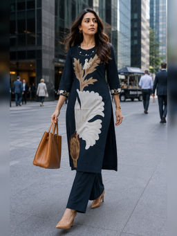 BERRYLICIOUS - Green Printed Rayon Kurta and Palazzo