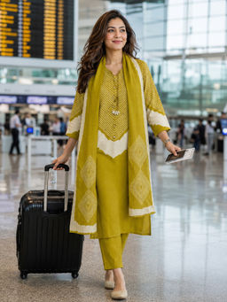 BERRYLICIOUS - Mustard Printed Cotton Kurta and Pant with Dupatta