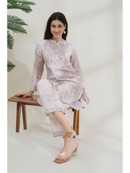 Rangriti - White Floral Cotton Flex Kurta and Pant
