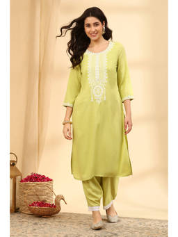 Rangriti - Green Embroidered Viscose Kurta and Pant