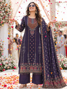 BERRYLICIOUS - Purple Printed Silk Kurta and Palazzo with Dupatta