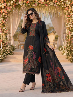 BERRYLICIOUS - Black Printed Silk Kurta and Pant with Dupatta