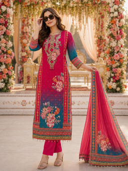 BERRYLICIOUS - Pink Printed Silk Kurta and Pant with Dupatta