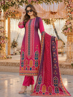 BERRYLICIOUS - Pink Printed Silk Kurta and Pant with Dupatta