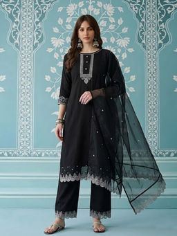 KVS FAB - Black Solid Cotton Blend Kurta and Pant with Dupatta