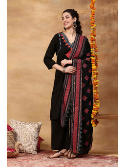 Rangriti - Black Printed Rayon Kurta and Palazzo with Dupatta