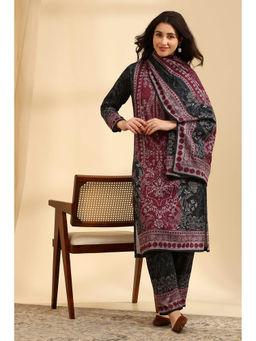Rangriti - Black Printed Polyester Kurta and Pant with Dupatta
