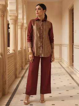 Zolo Label - Maroon Woven Cotton Tunic and Pant