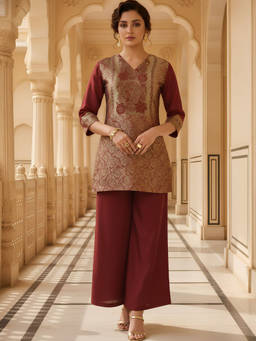 Zolo Label - Maroon Woven Cotton Tunic and Pant