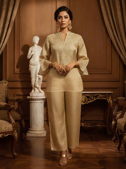 Zolo Label - Beige Embroidered Cotton Tunic and Pant