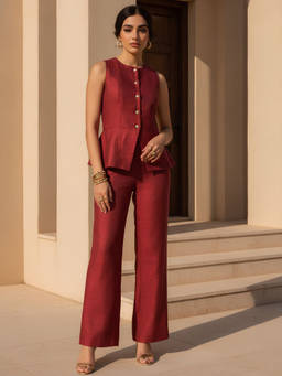 Zolo Label - Maroon Solid Cotton Tunic and Pant