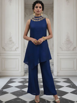 Zolo Label - Navy Blue Solid Cotton Tunic and Pant