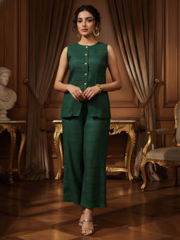 Zolo Label - Green Solid Cotton Tunic and Pant