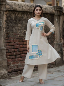 Zolo Label - Cream Checks Cotton Kurta and Pant