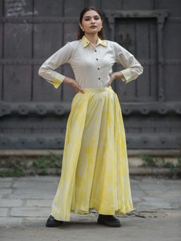 Zolo Label - Cream Printed Cotton Shirt and Skirt