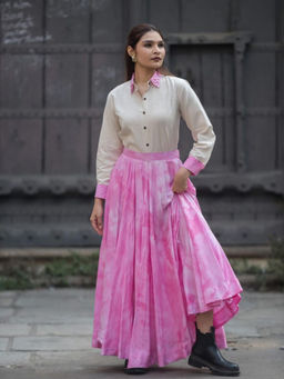 Zolo Label - Cream Printed Cotton Shirt and Skirt