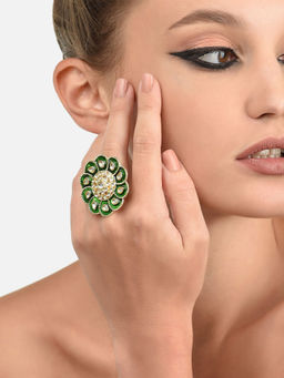 Zaveri Pearls - Green Meenakari Flower Shape Ethnic Finger Ring-(ZPFK11544)
