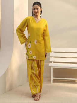 Libas - Yellow Floral Printed Straight Kurta With Printed Salwar