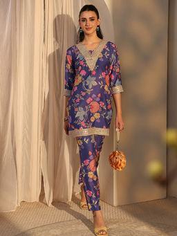 Libas - Blue Floral Printed Straight Co-Ord Set