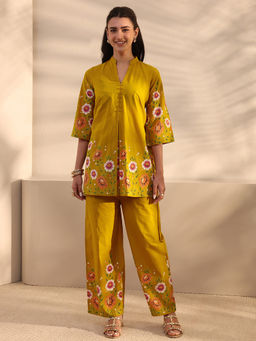 Libas - Mustard Floral Printed Front Pleat Co-Ord Set