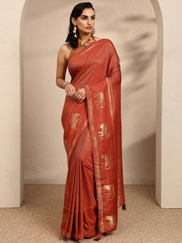 Libas - Rust Silk Blend Woven Handloom Saree With Unstitched Blouse