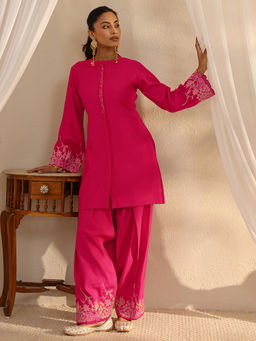 Libas - Magenta Panelled Kurta With Embroidered Hem Farshi Salwar