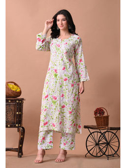 SYRISH - White Floral Hand-Embroidered Chikankari Mulmul Kurta with Palazzo