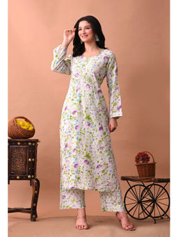 SYRISH - White Floral Hand-Embroidered Chikankari Mulmul Kurta with Palazzo