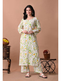 SYRISH - White Floral Hand-Embroidered Chikankari Mulmul Kurta with Palazzo