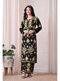 SYRISH - Noor-E-Neel Chikankari Kurta with Palazzo Black