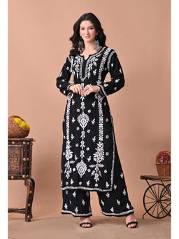 SYRISH - Noor-E-Neel Chikankari Kurta with Palazzo Black