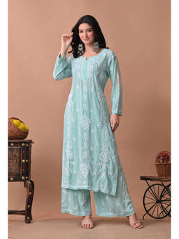 SYRISH - Zareen Green Modal Chikankari Kurta with Palazzo
