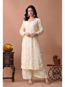 SYRISH - Zareen Lemon Modal Chikankari Kurta with Palazzo