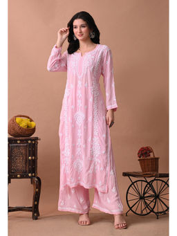SYRISH - Zareen Pink Modal Chikankari Kurta with Palazzo