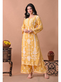 SYRISH - Zareen Yellow Modal Chikankari Kurta with Palazzo